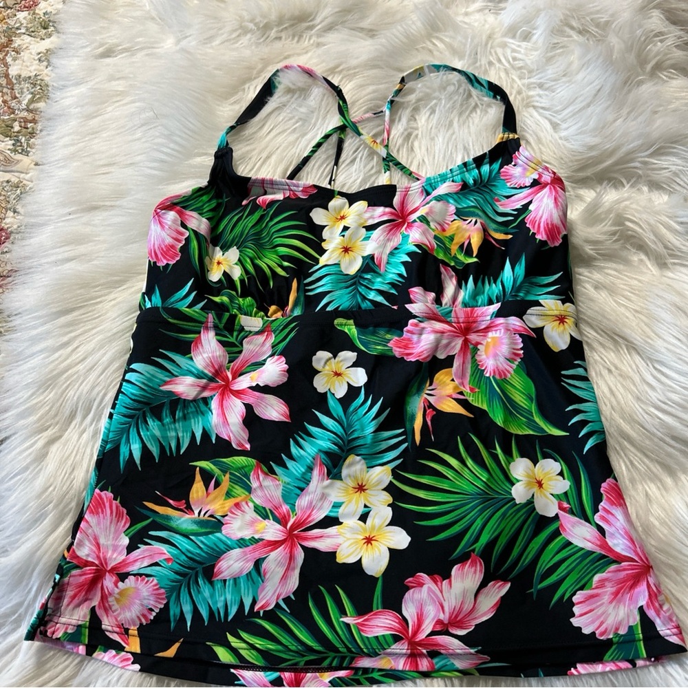 Island Escape Black Tropical Floral Tankini